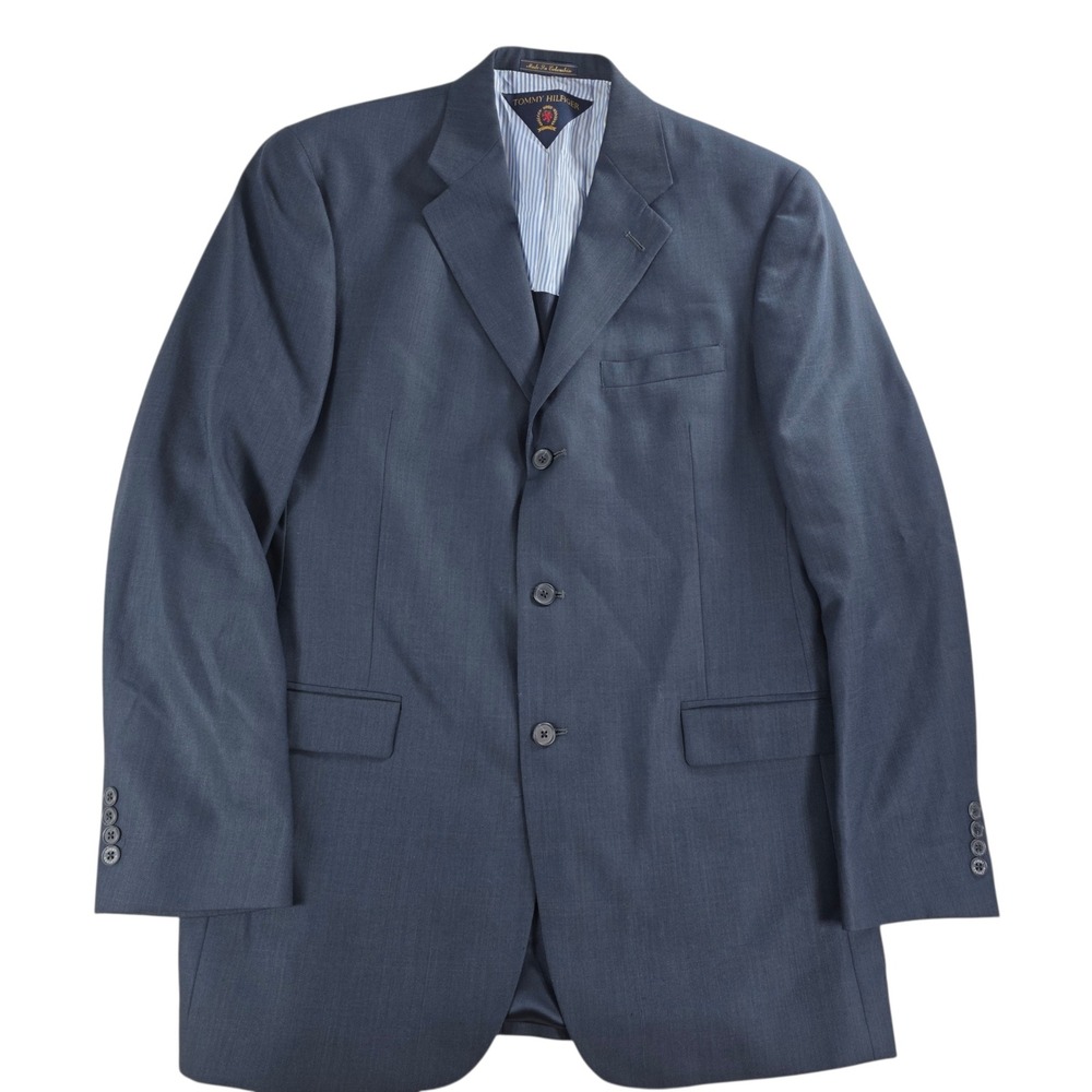 Tommy Hilfiger Worsted Wool 3-Button Navy Blue Blazer‎ Jacket 42L Mens Navy 42L